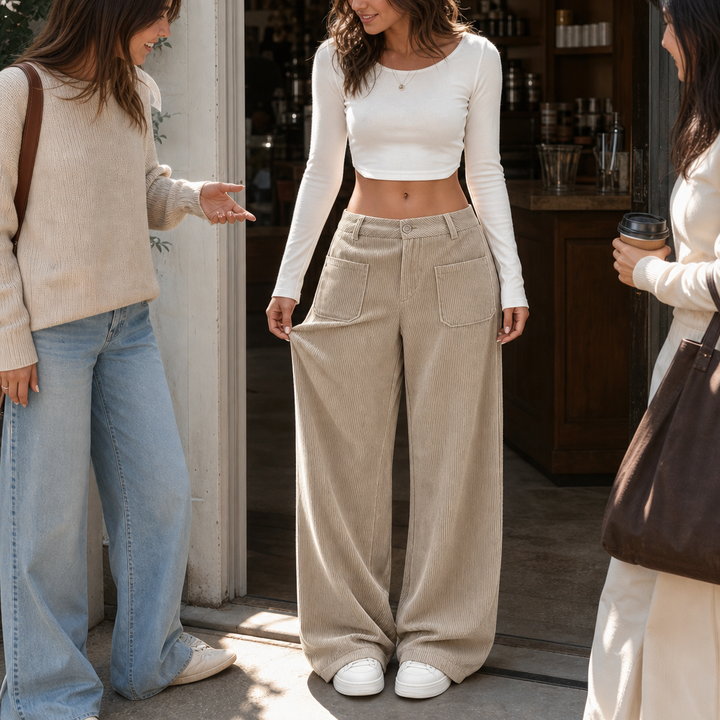 Cordelle – High-Waisted Stretch Corduroy Wide-Leg Trousers