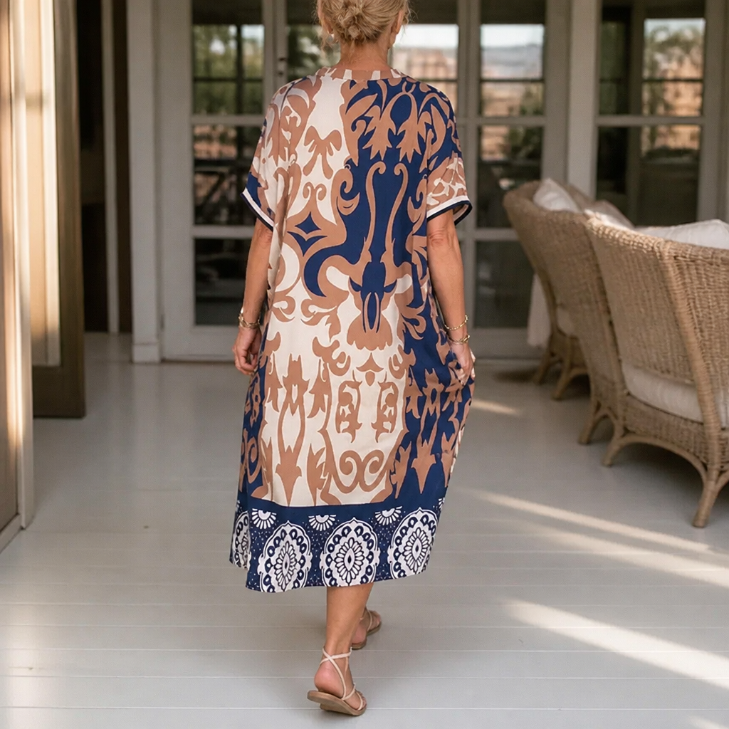 Wearbella – V-Neck Loose Fit Printed Midi Dress