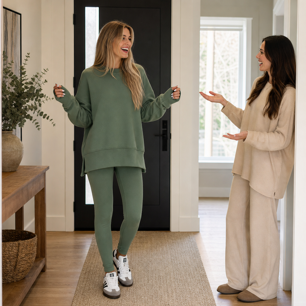 Cozelle – Thumbhole Sleeve Side-Slit Loungewear Set