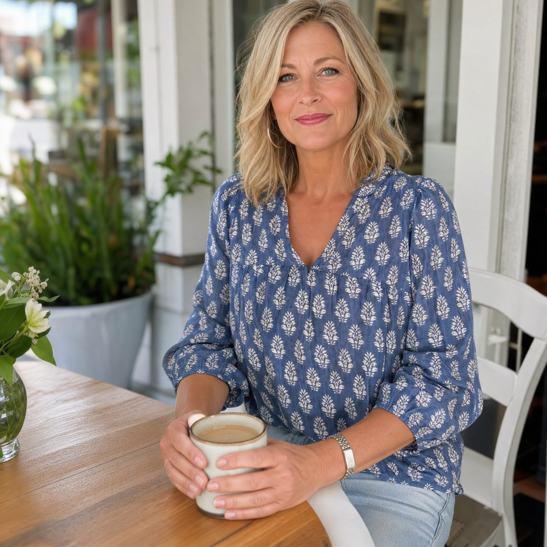 Marivell™ – Block-Print V-Neck Summer Blouse