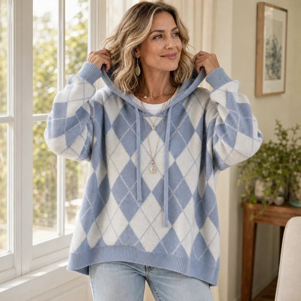 Argylea – Argyle Hooded Knit Sweater