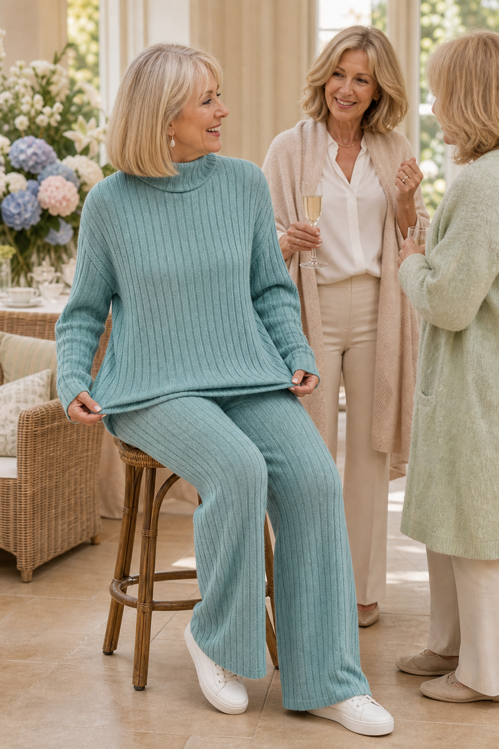 Veluna – Ribbed Knit Two-Piece Sweater Set