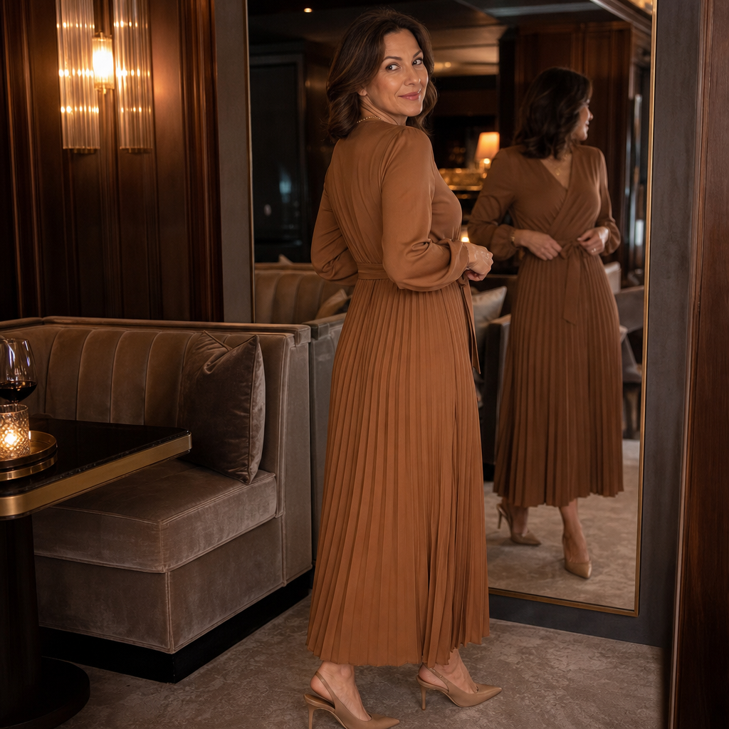 Wearbella – Pleated Wrap-Front High-Waist Maxi Dress