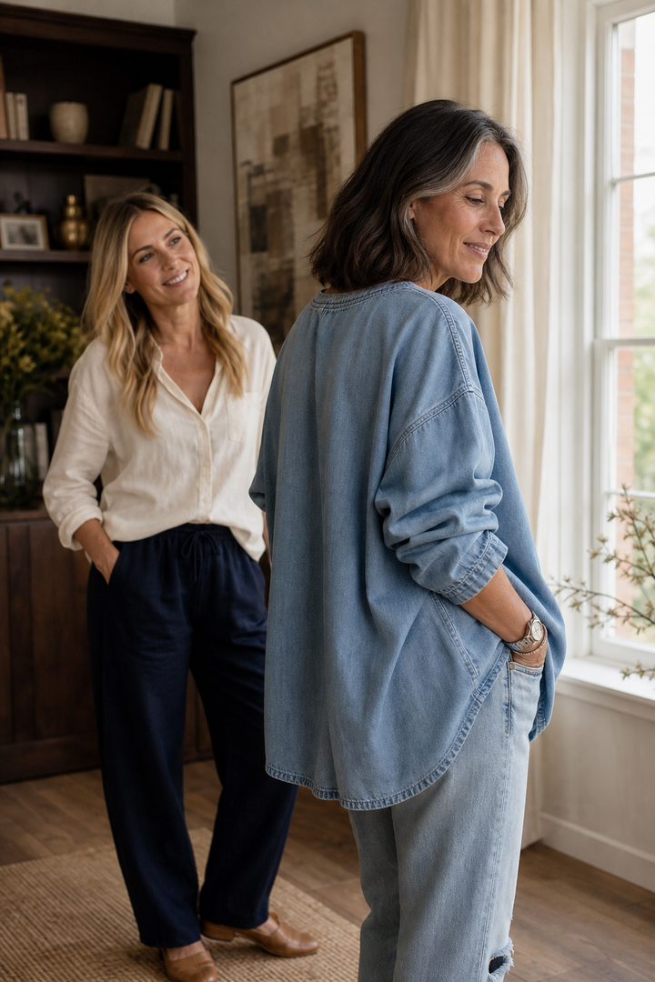 Zipdenim – Half-Zip Denim-Look Blouse