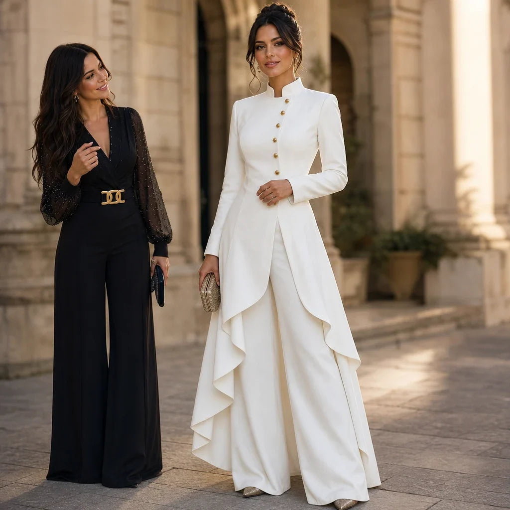 Doretta – Women's Longline Coat And Wide-Leg Pants Set