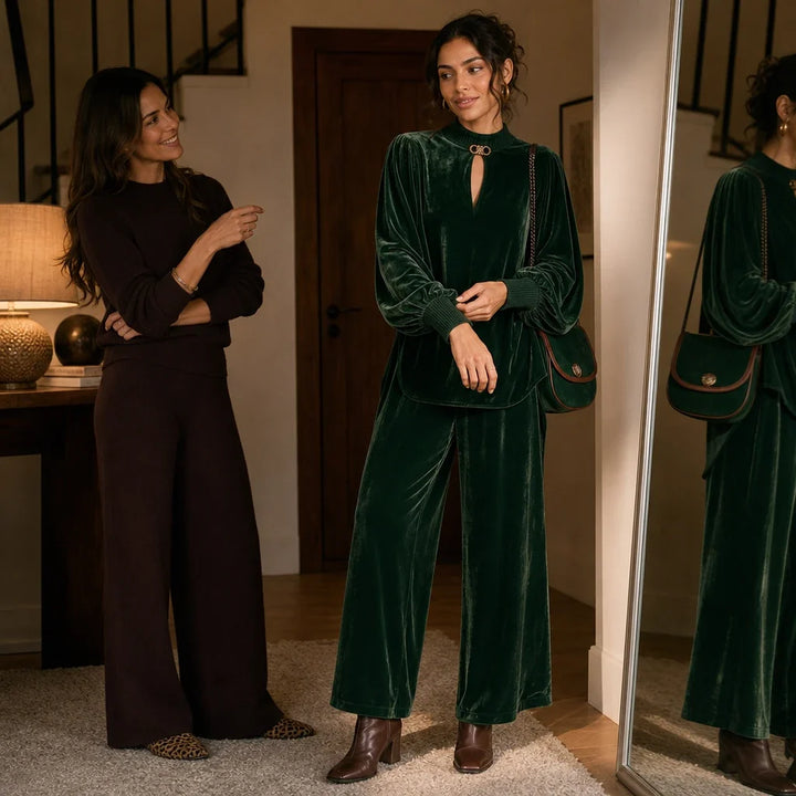 Veloura – Keyhole Velvet Top And Wide-Leg Trouser Set