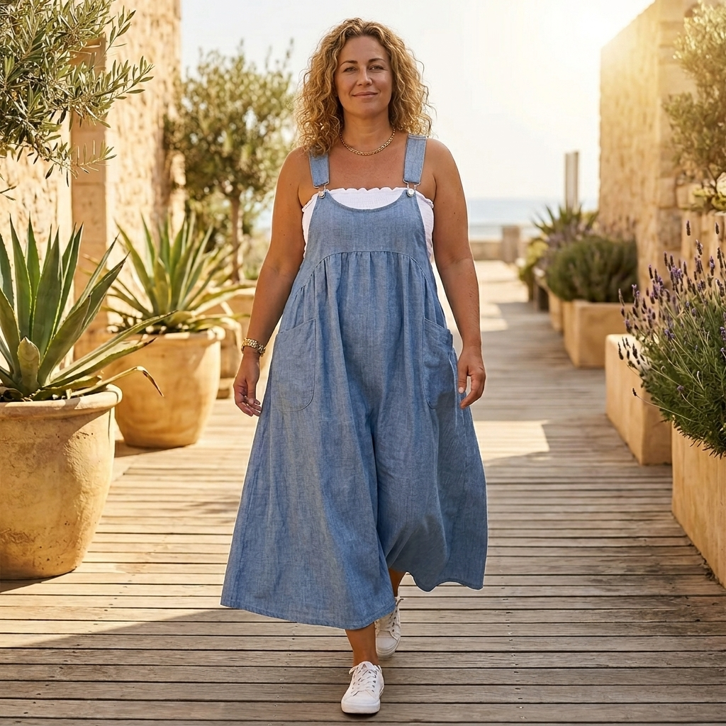 Dalena™ – Relaxed Denim Suspender Dress with Pockets