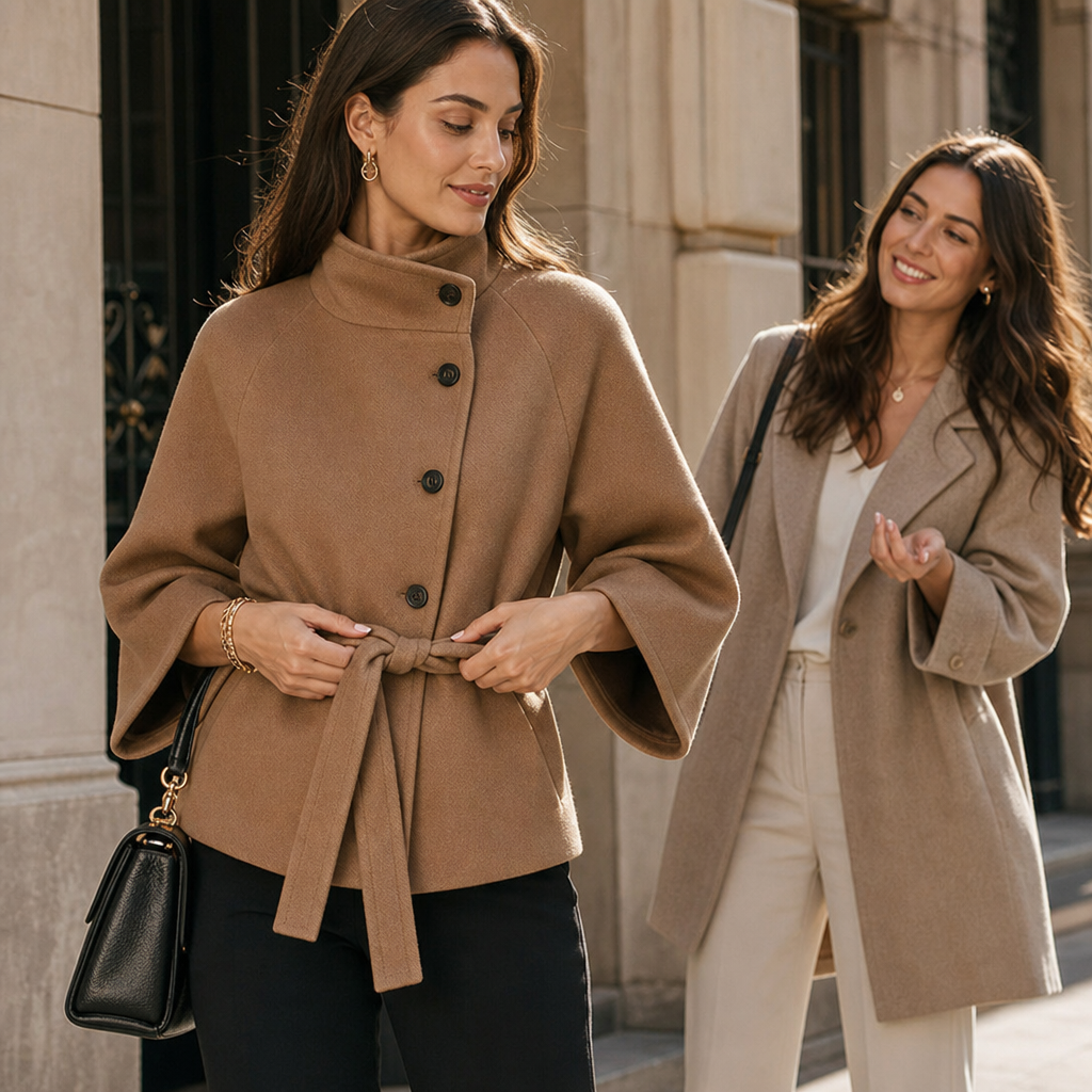 Velora – Asymmetrical Belted High-Neck Jacket