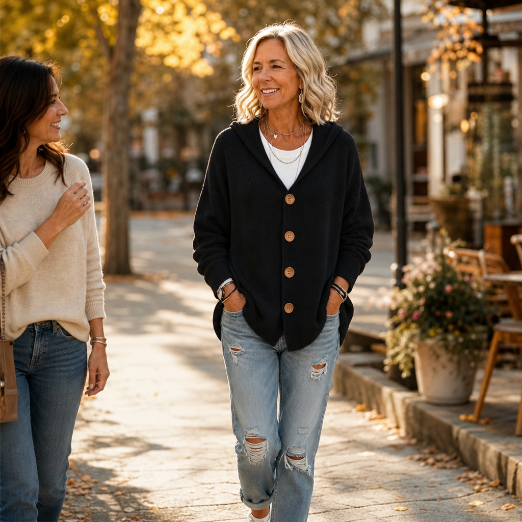 Hoodwell – Hooded Button-Front Knit Cardigan