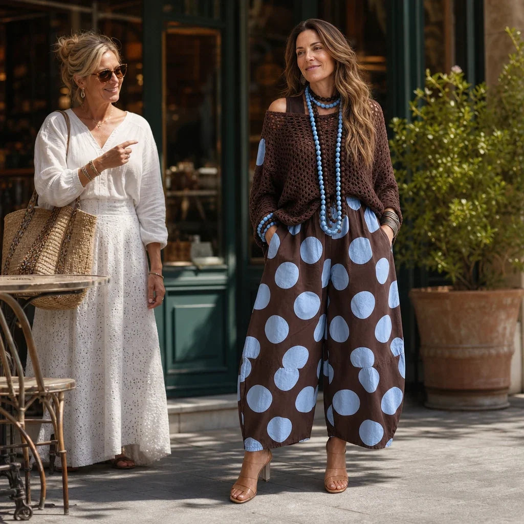 Dotarra – Polka Dot Wide-Leg Balloon Trousers