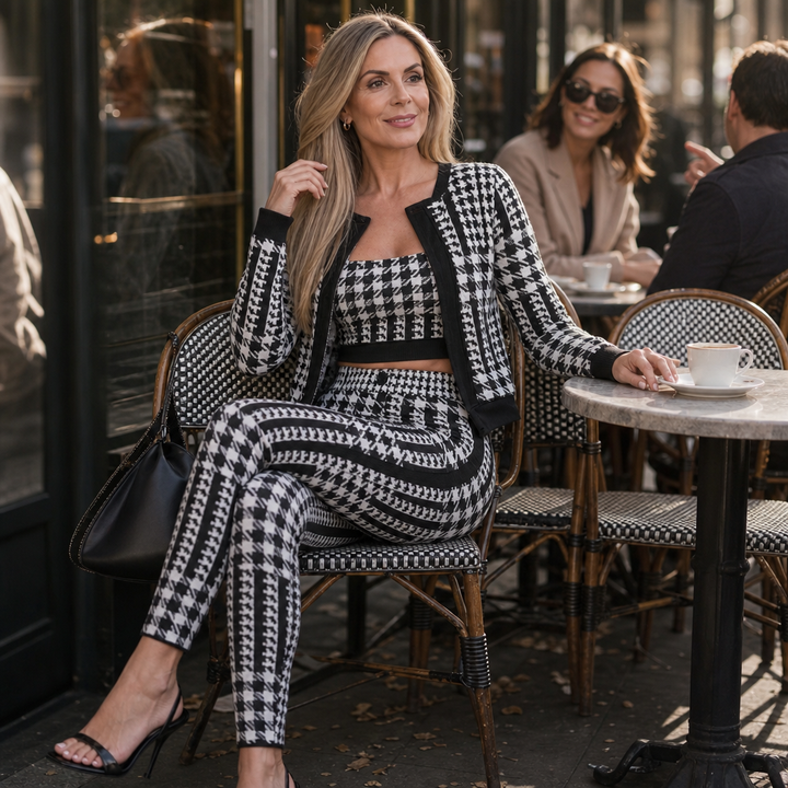 Settella – Houndstooth Three-Piece Sweater Set