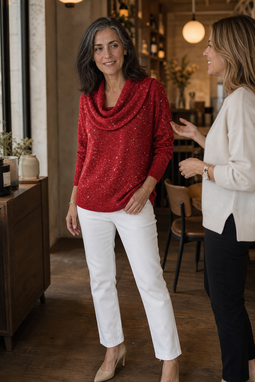 Sparkle – Shimmer Cowl-Neck Long Sleeve Top