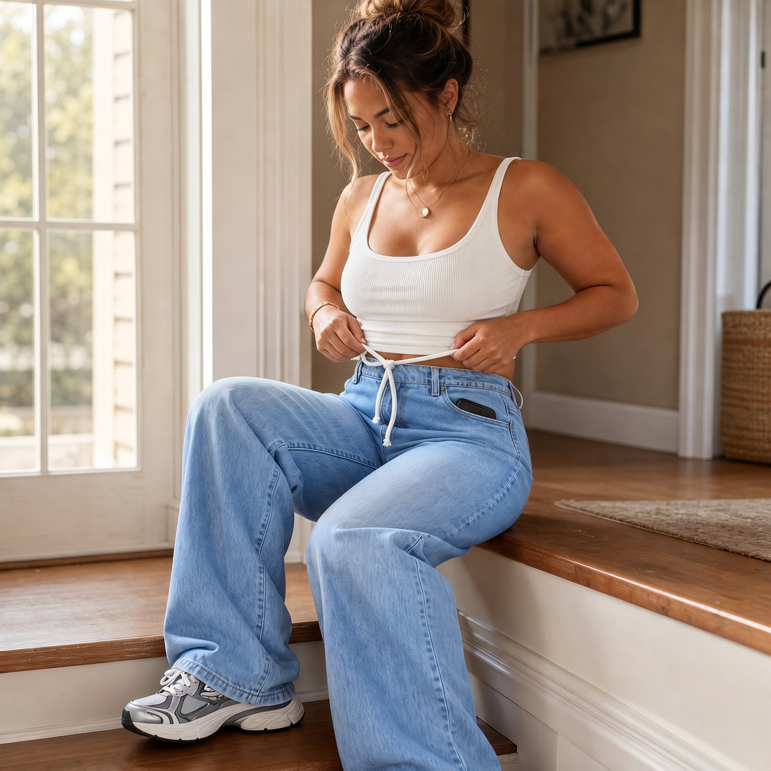 Flexelle – High-Waisted Drawstring Wide-Leg Jeans