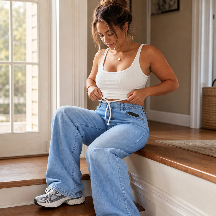Flexelle – High-Waisted Drawstring Wide-Leg Jeans