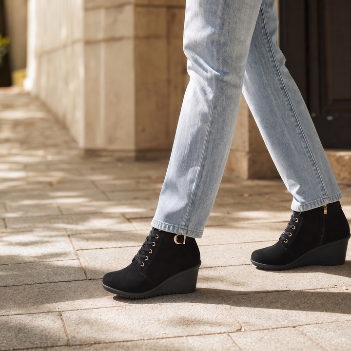 Wearluxe – Buckle-Strap Concealed Wedge Ankle Boots