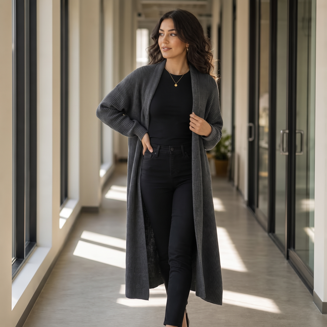 Ribbella – Ribbed Knit Longline Cardigan