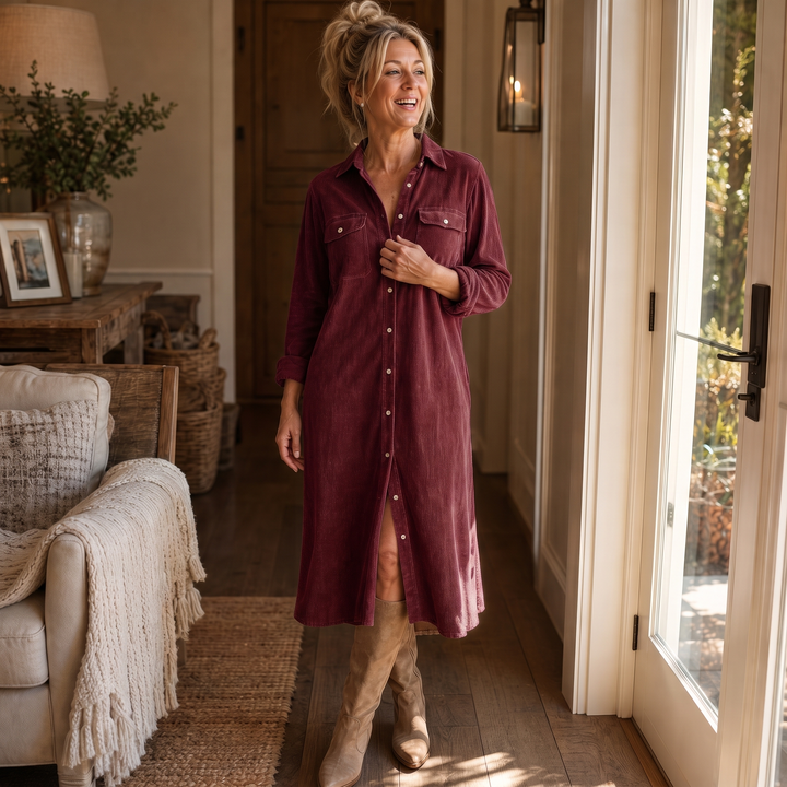 Wearlyn – Ribbed Button-Front Shirt Dress