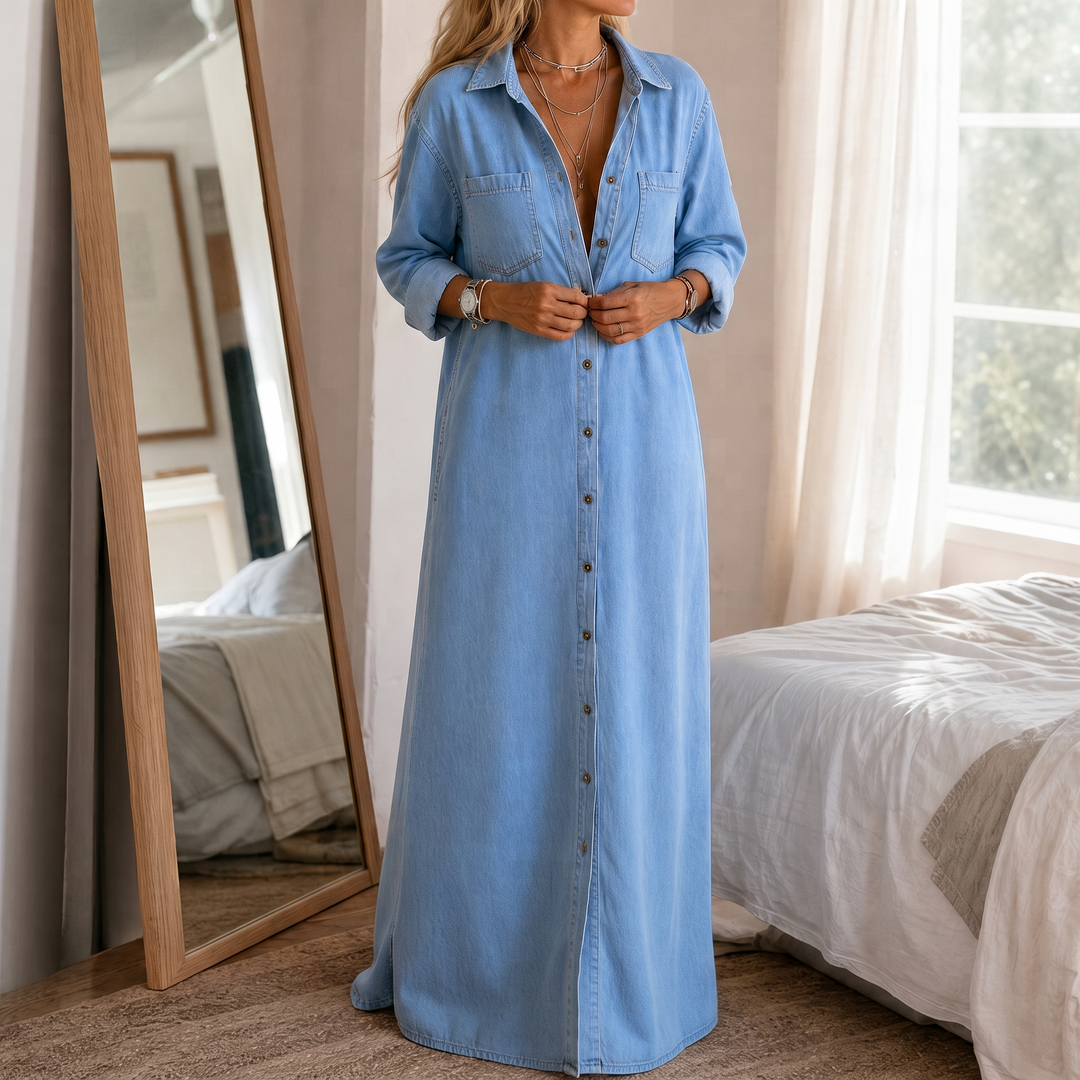 Mila – Denim Maxi Shirt Dress