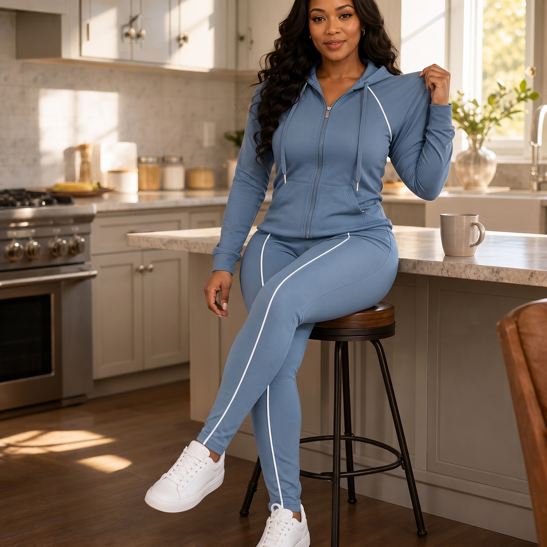 Wearbella – Zip-Up Piped Hoodie And Jogger Set