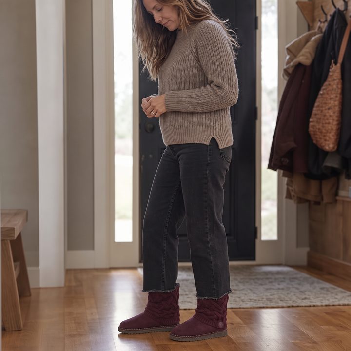 Coziva – Cable-Knit Cuffed Mid-Calf Suede Boots