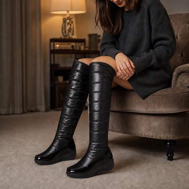 Wearbella – Plush-Lined Bow Over-The-Knee Snow Boots