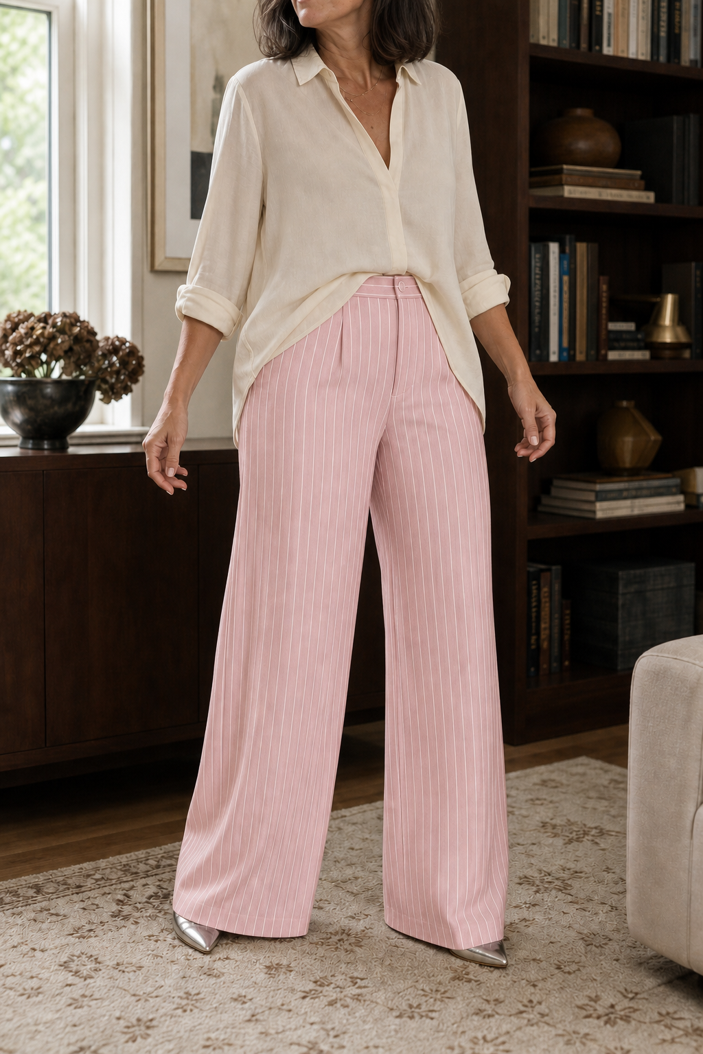 Longline – Pinstripe High-Waisted Wide-Leg Trousers