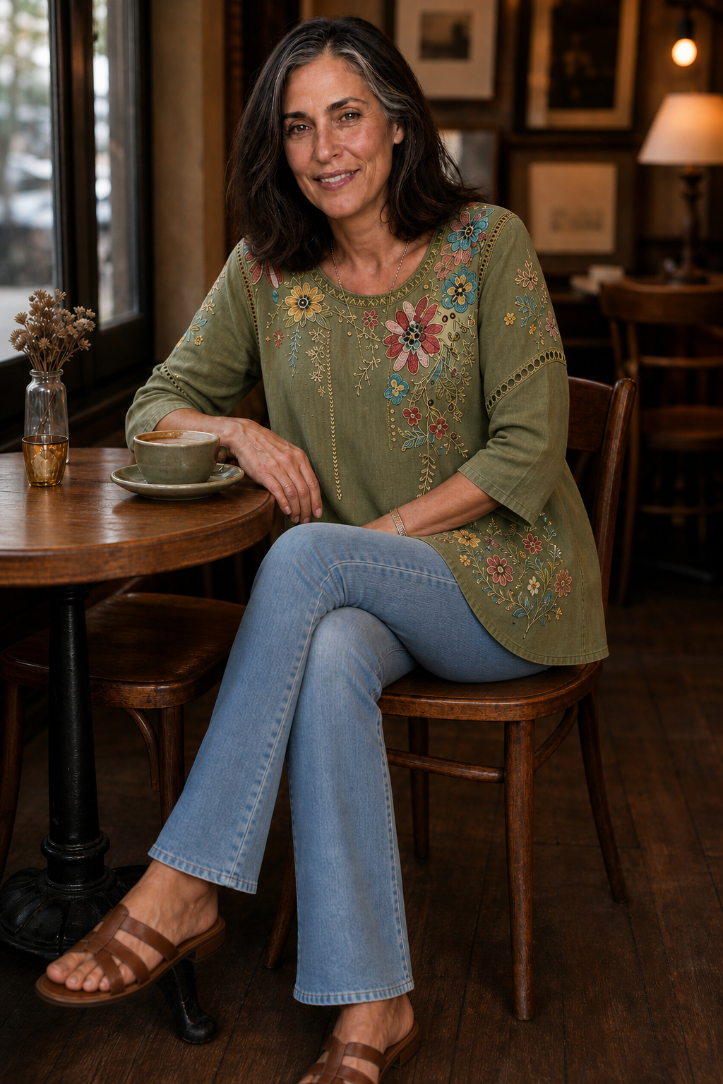 Vellamore – Floral Print Three-Quarter Sleeve Tunic Top
