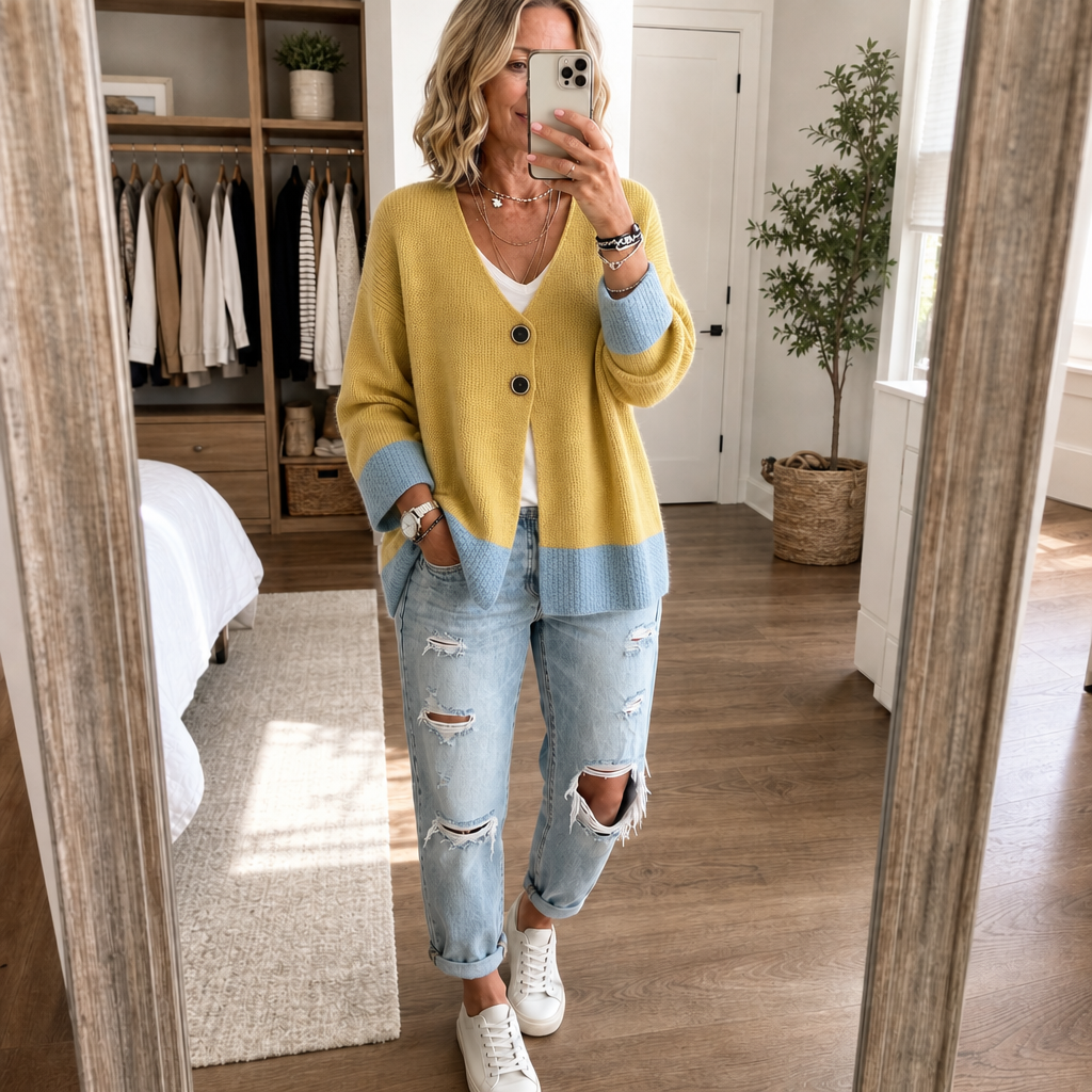 Vivelyn – Color-Block V-Neck Knit Cardigan