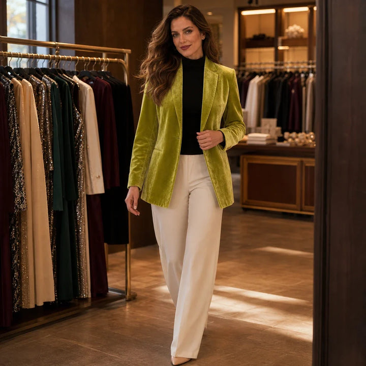 Velora Noir – Velvet Open-Front Blazer