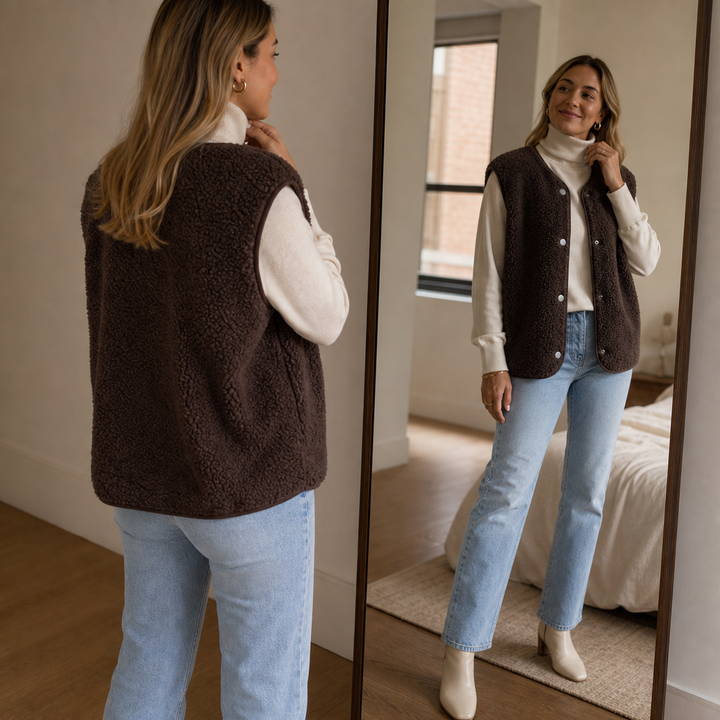 Overra Vest – Sleeveless Boxy Teddy Fleece Vest