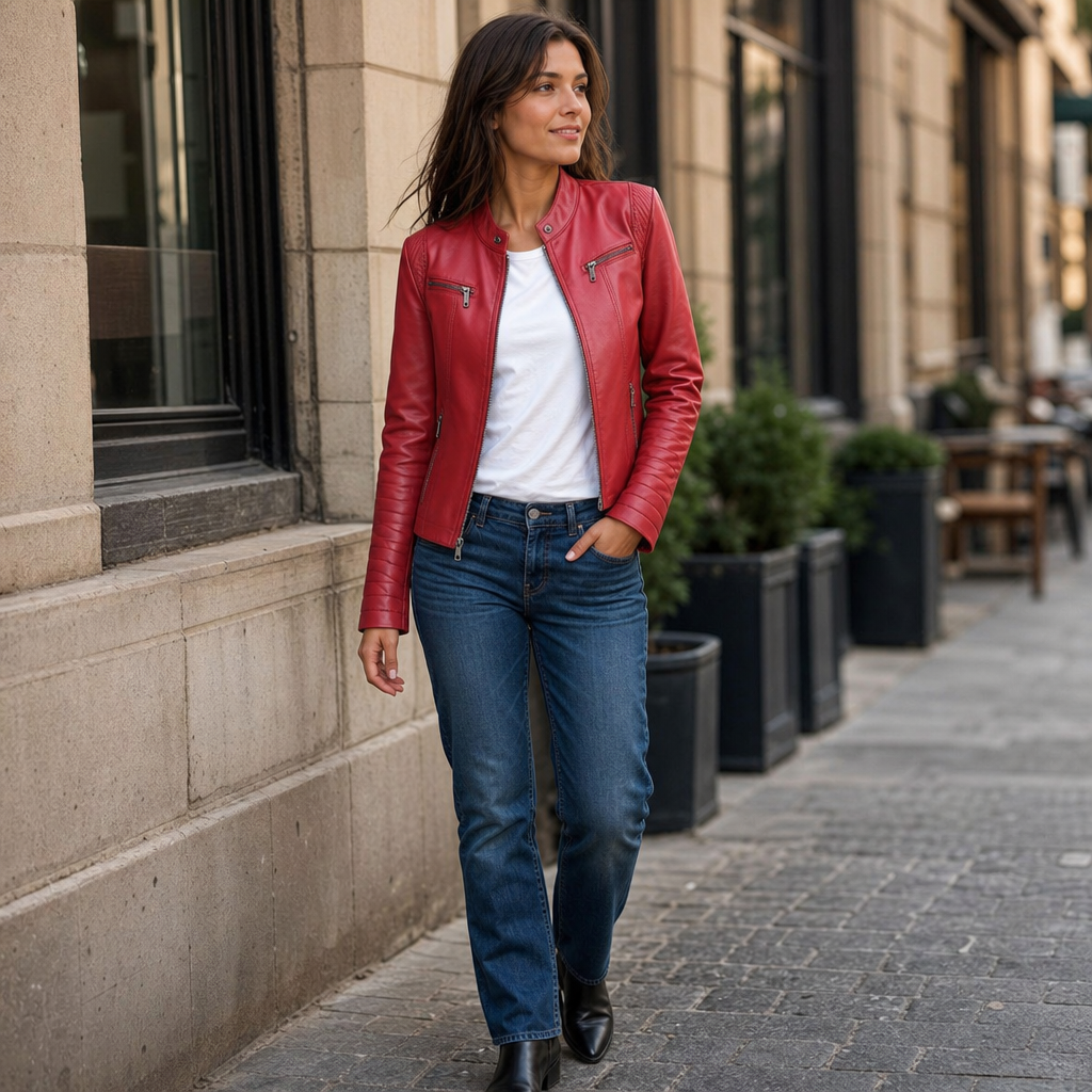 Sillette – Padded-Shoulder Cropped Faux-Leather Moto Jacket