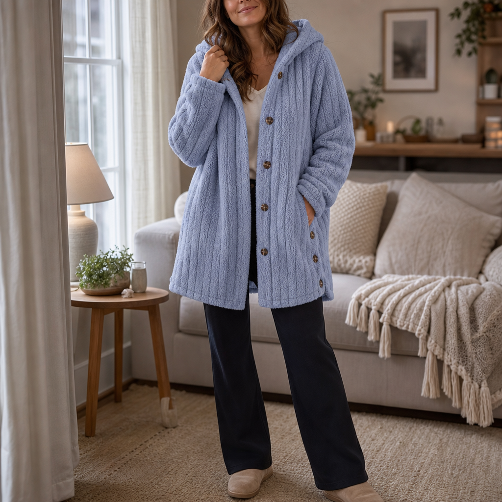 Wearbella – Hooded Button-Up Chunky Knit Cardigan