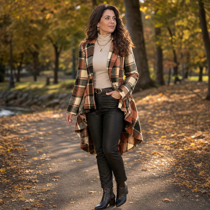Cinchella – Plaid High-Low Peplum Waist Coat