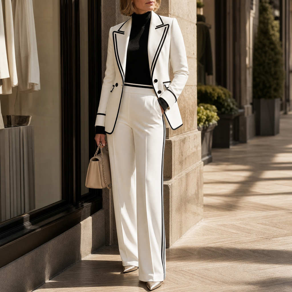 Blancour – Contrast Piping Double-Breasted Suit Set