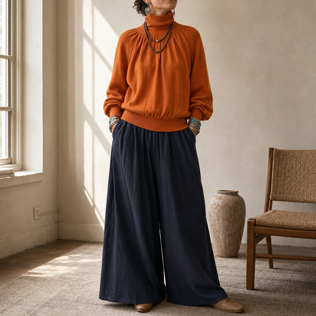 Pleatelle – Pleated Shoulder Lantern Sleeve Knit Sweater