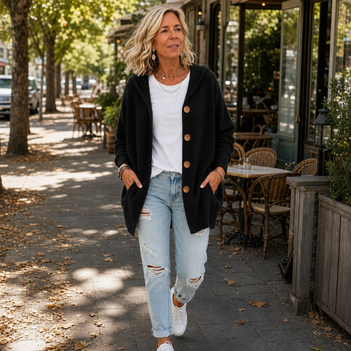 Hoodwell – Hooded Button-Front Knit Cardigan