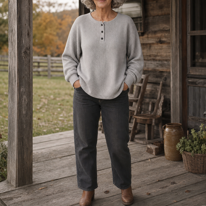 Wearla – Ribbed Waffle Knit Henley Top
