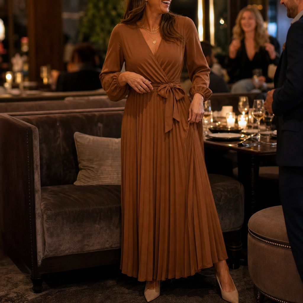 Wearbella – Pleated Wrap-Front High-Waist Maxi Dress
