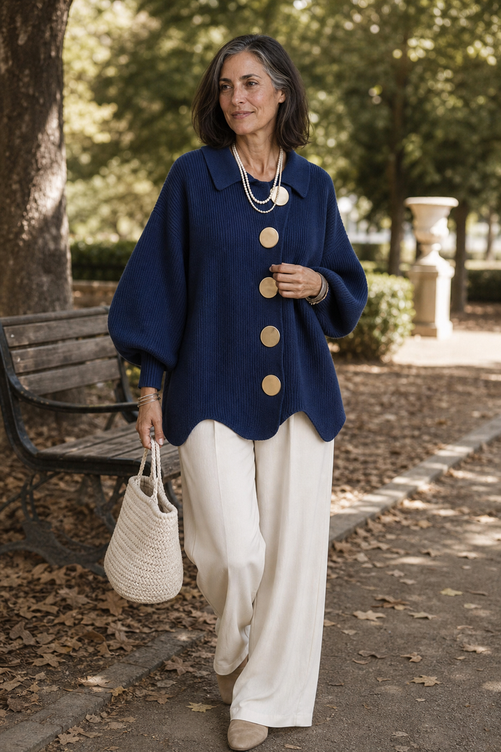 Wearbella – Oversized Scalloped-Hem Button Cardigan