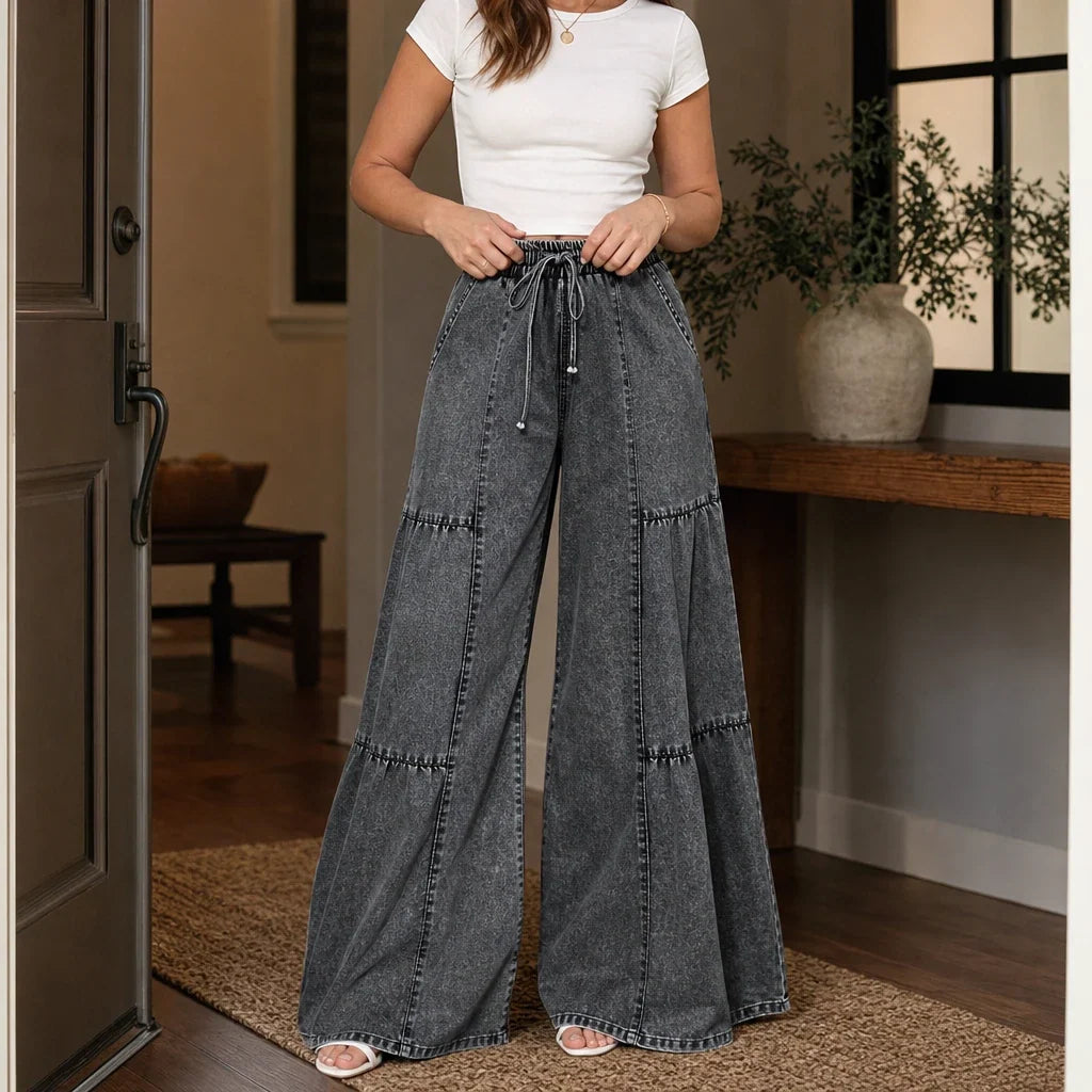 Tierelle – Tiered Patchwork Wide-Leg Jeans