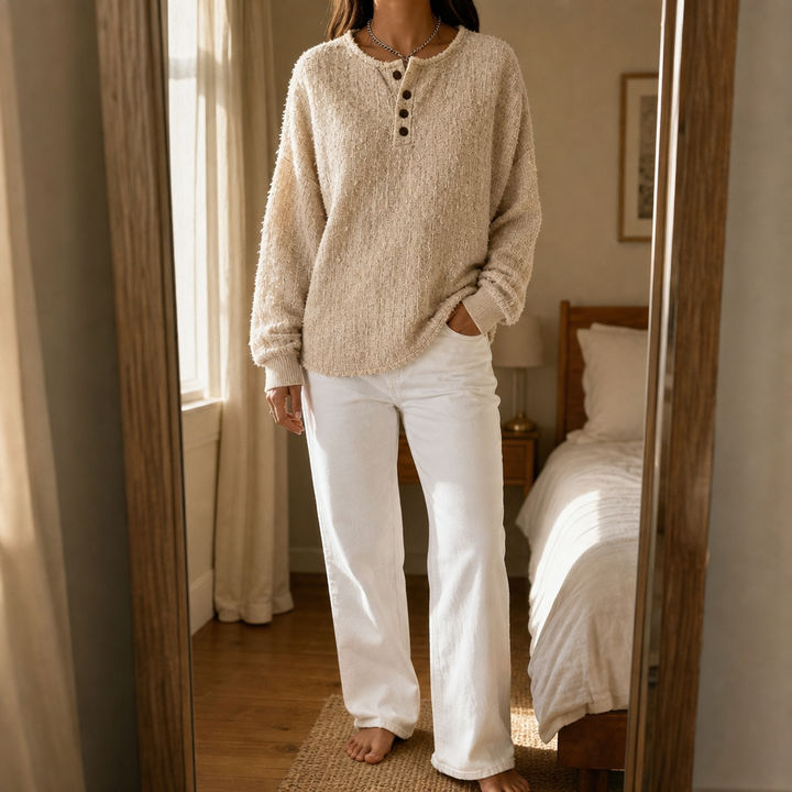 Autumbre – Chunky Knit Button Henley Sweater