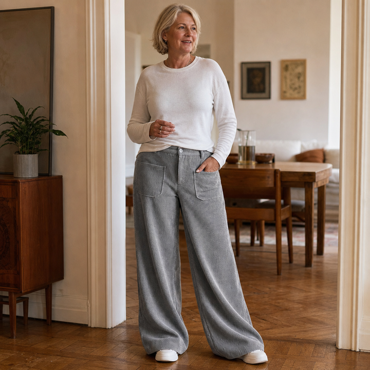Wovella – Stretch Corduroy-Look Wide-Leg Trousers