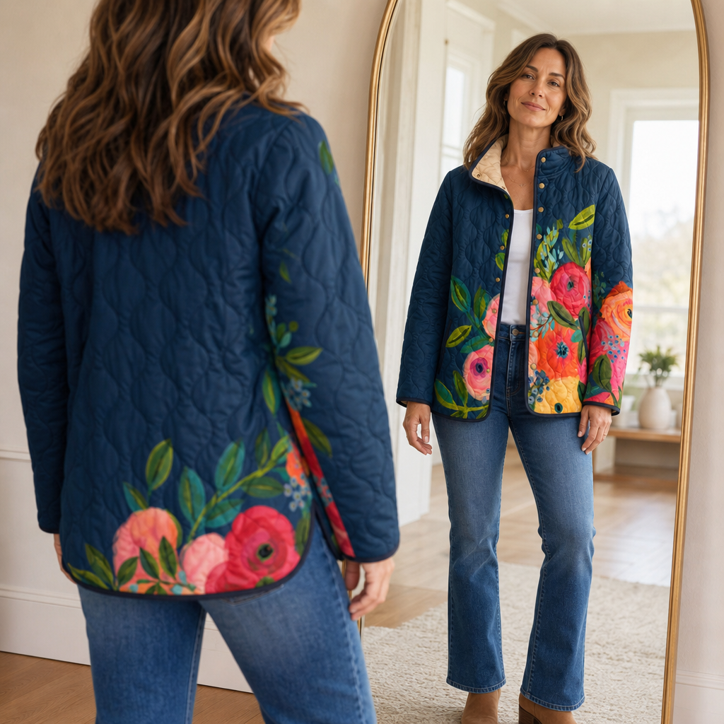 Garden Muse – Painterly Floral Quilted Longline Jacket