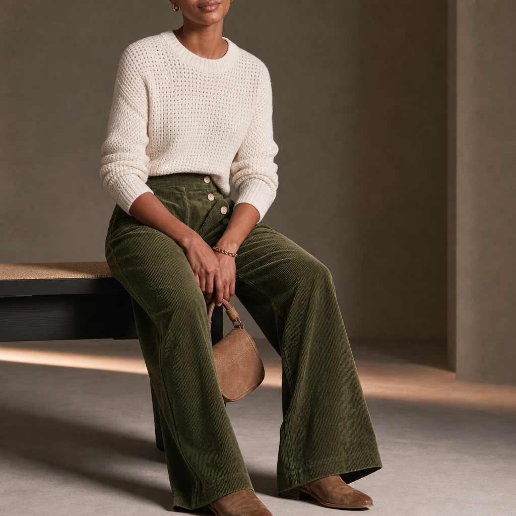 Cordelle – Asymmetrical Button-Front Pleated Wide-Leg Pants