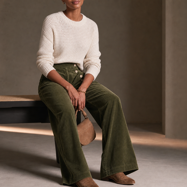 Cordelle – Asymmetrical Button-Front Pleated Wide-Leg Pants