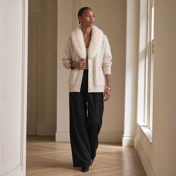 Veloura – Plush Faux-Fur Lapel Chunky Knit Cardigan