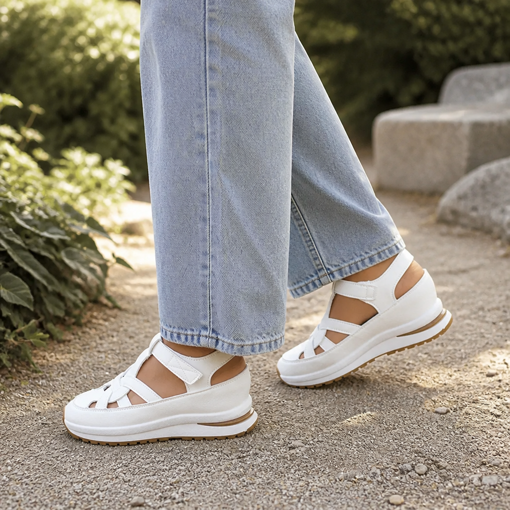 Velora – Closed-toe cage platform sandals with ankle strap