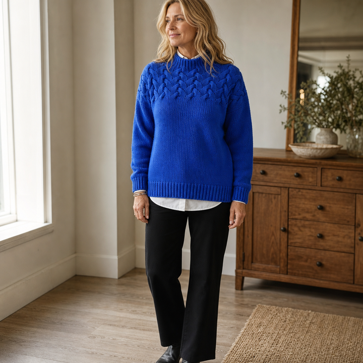 Cozette – Braided Cable-Knit Turtleneck Sweater