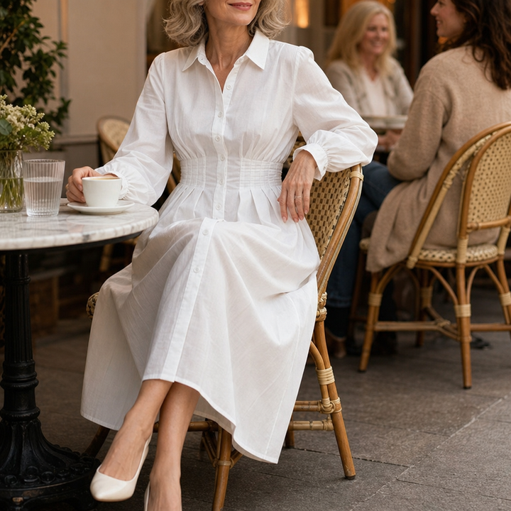 Wearbella – Pleated-Waist Belted Long-Sleeve Shirt Dress
