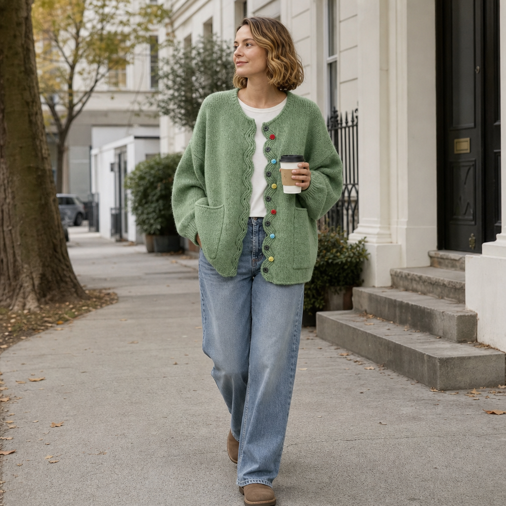 Wavelyn – Wavy Placket Lantern Sleeve Cardigan